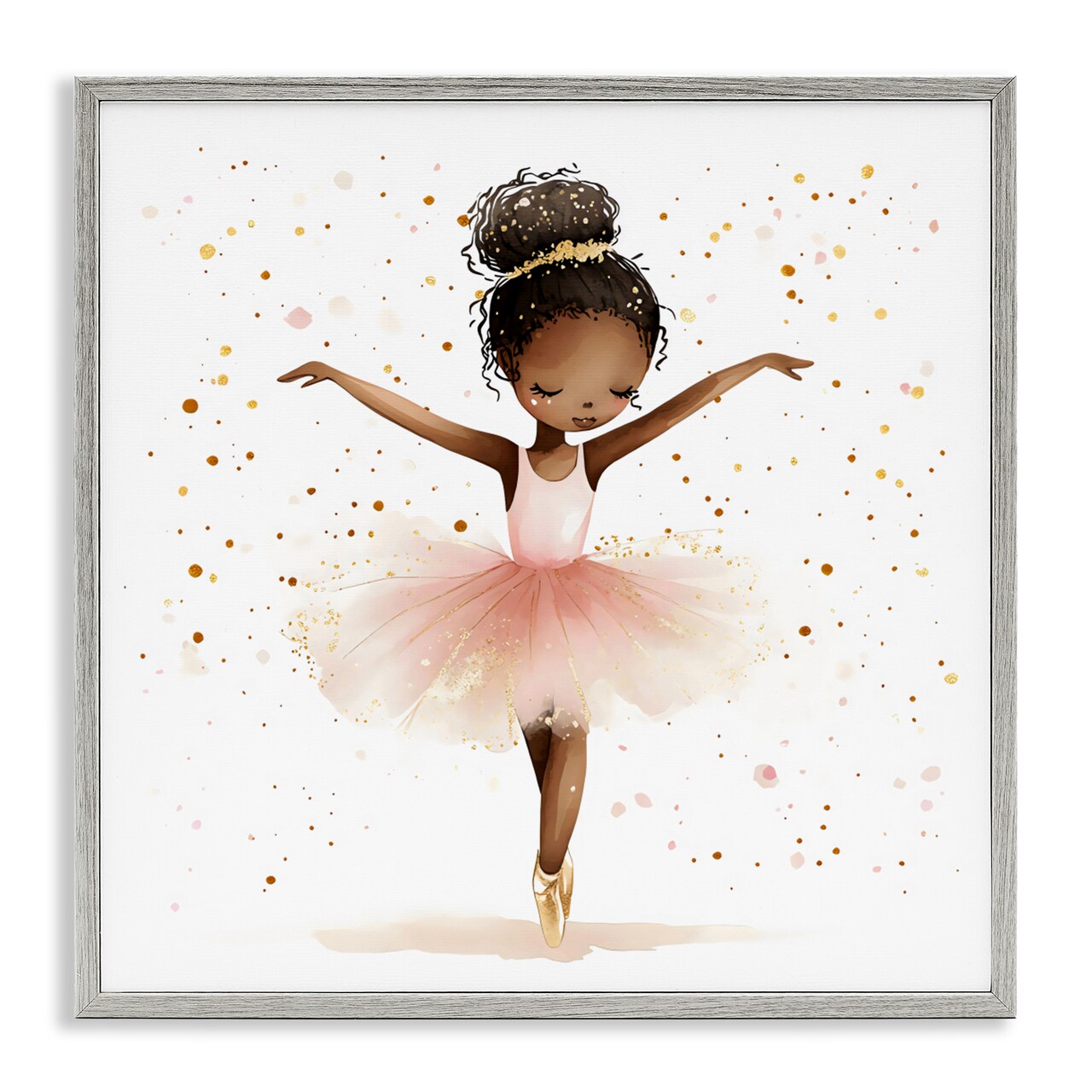 Stupell Industries Pink Ballerina Girl with Gold Framed Giclee, design by Creative Studio